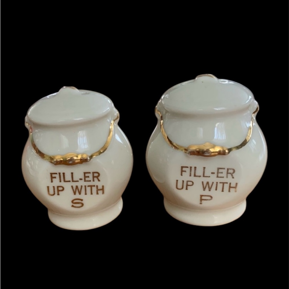 Vintage salt and pepper shakers from the 1950s - gas and oil themed